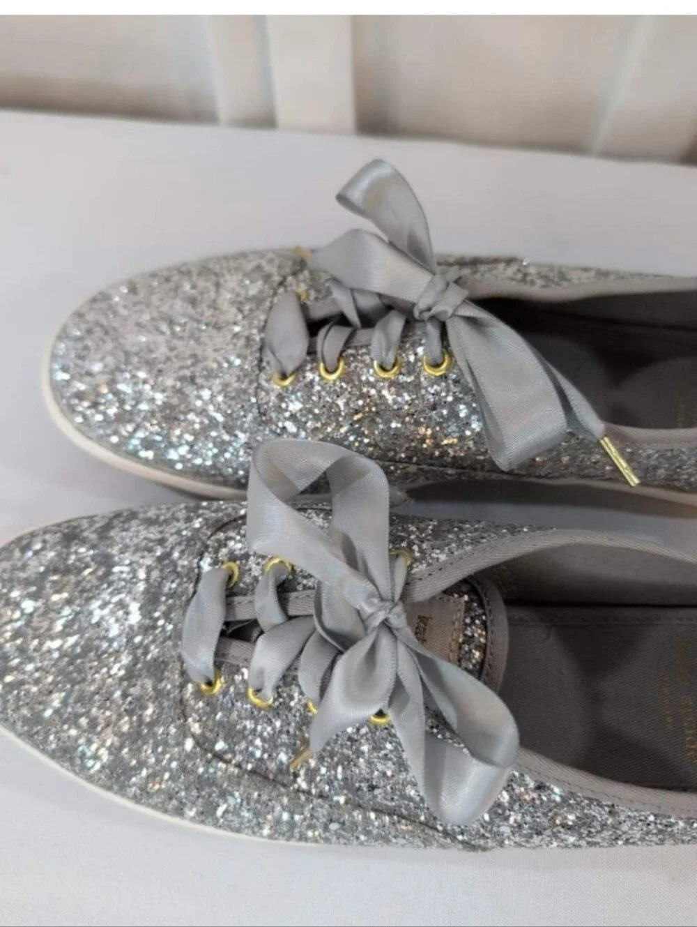 Kate Spade Keds Sliver Glitter Ribbon Lace 8.5 - Picture 8 of 8